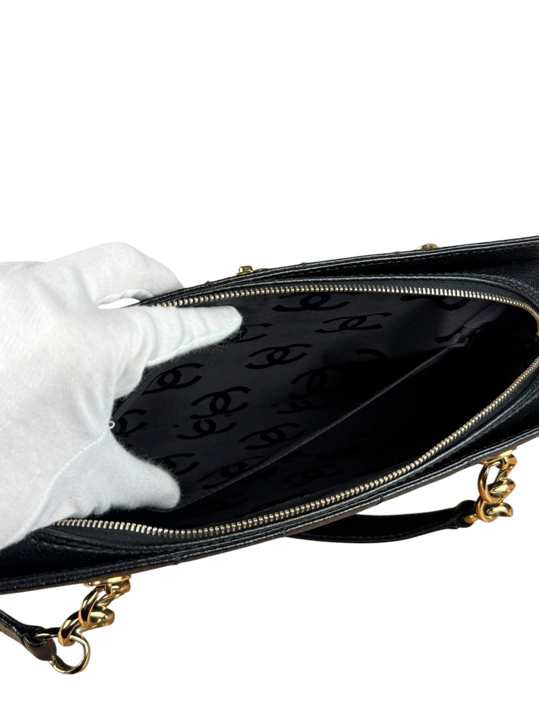 Chanel Black Choco Bar Stitch Caviar Chain Tote 2002