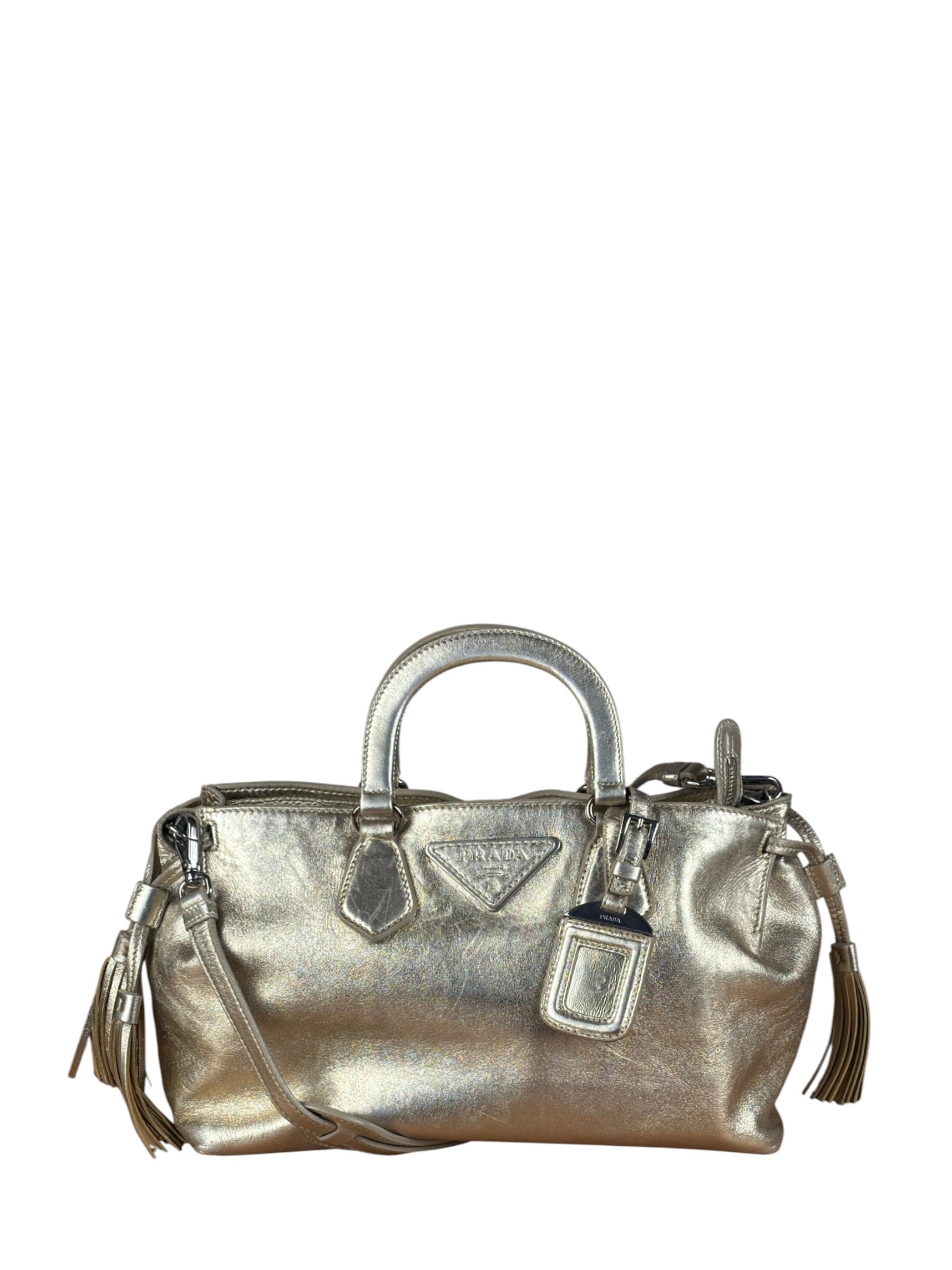 Prada Vintage Metallic Gold Leather Satchel Handbag
