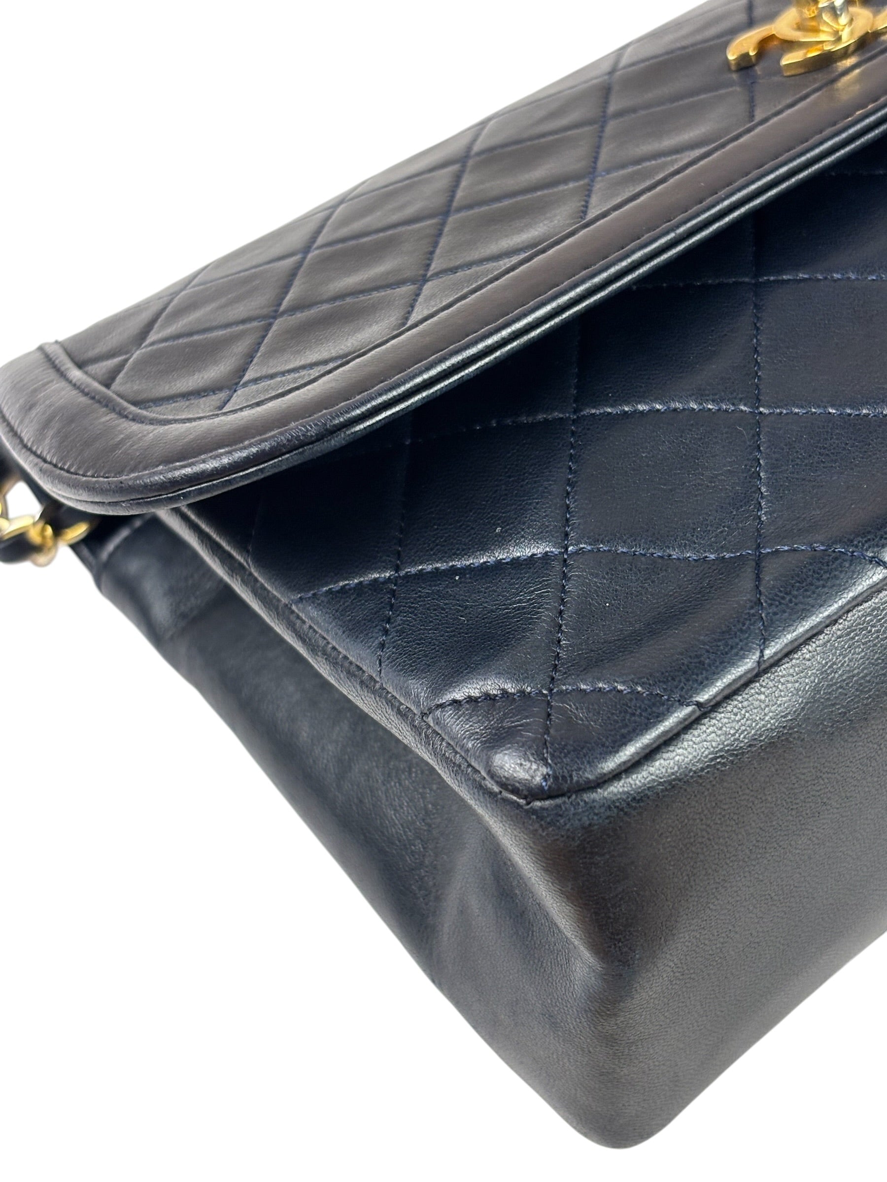 Chanel Vintage Navy Quilted Lambskin Flap Bag 1989