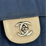Chanel Blue/Cream Patent Leather Trim East-West Chocolate Bar Shoulder Bag 2002