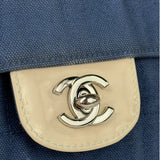 Chanel Blue/Cream Patent Leather Trim East-West Chocolate Bar Shoulder Bag 2002