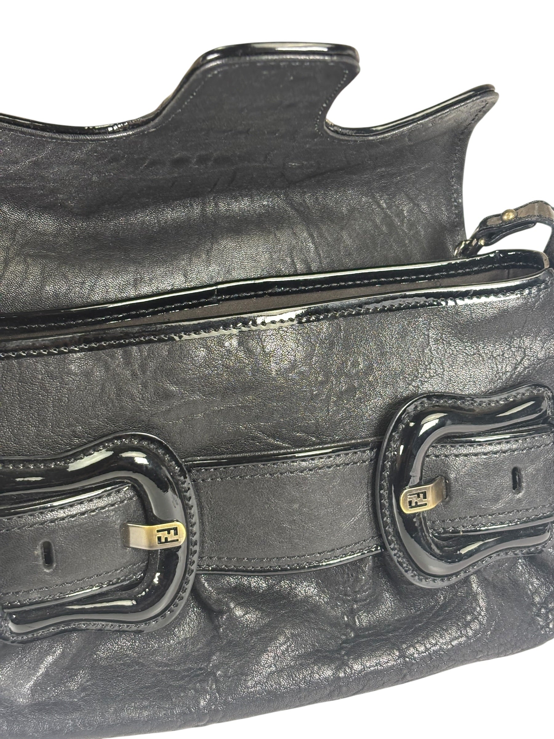 Fendi Black Patent Leather Trim B Bis Shoulder Bag