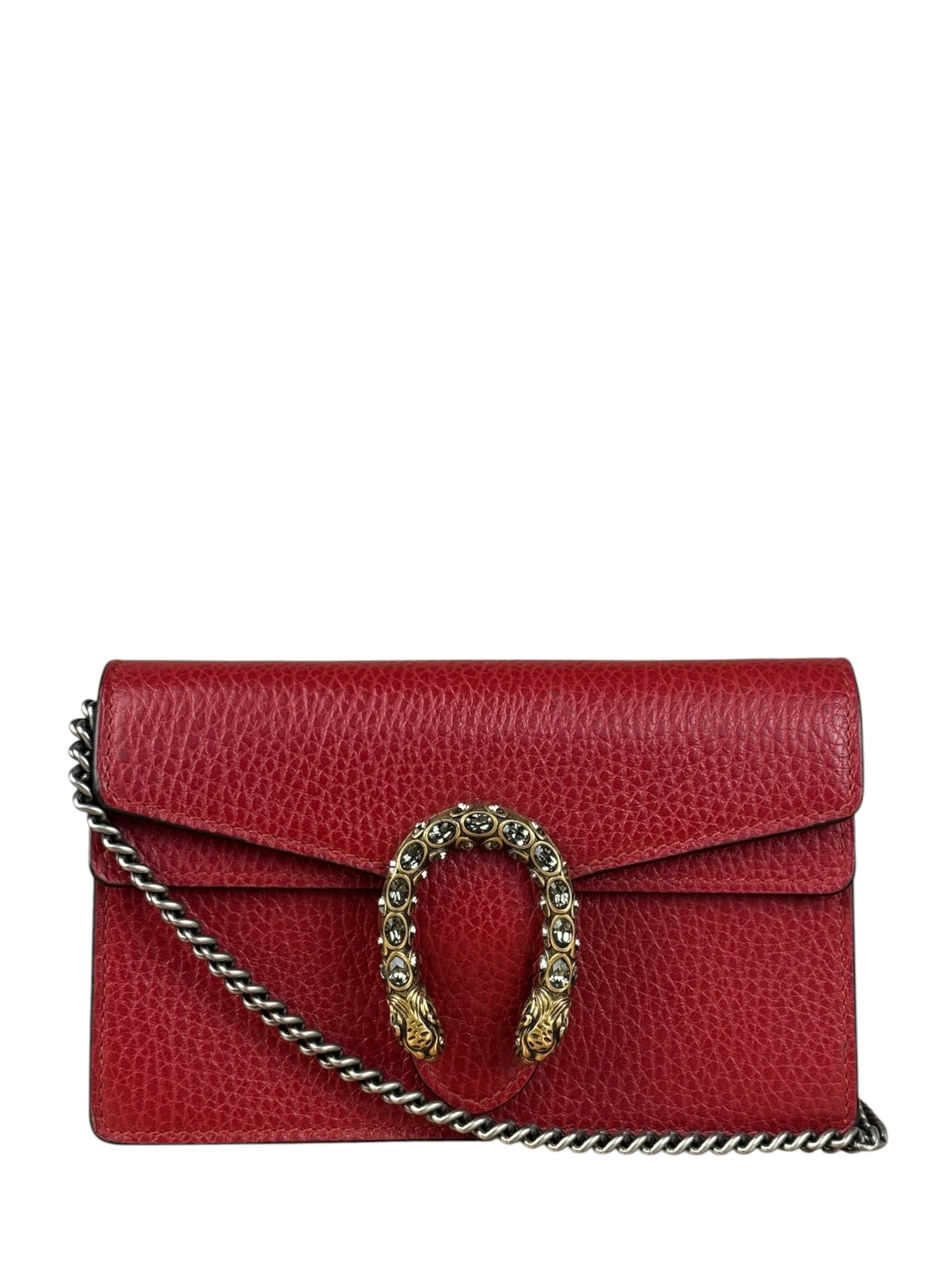 Gucci Red Leather Dionysus Super Mini Chain Crossbody Bag