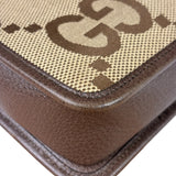 Gucci Brown Leather Trim Jumbo GG Mini Crossbody