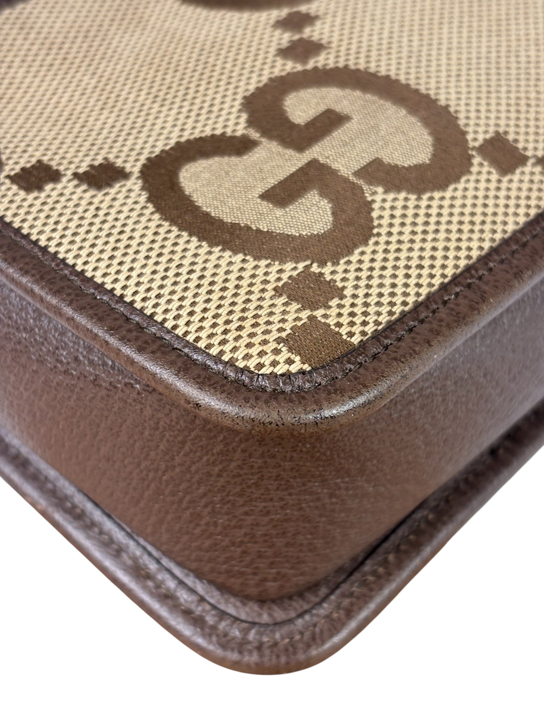 Gucci Brown Leather Trim Jumbo GG Mini Crossbody