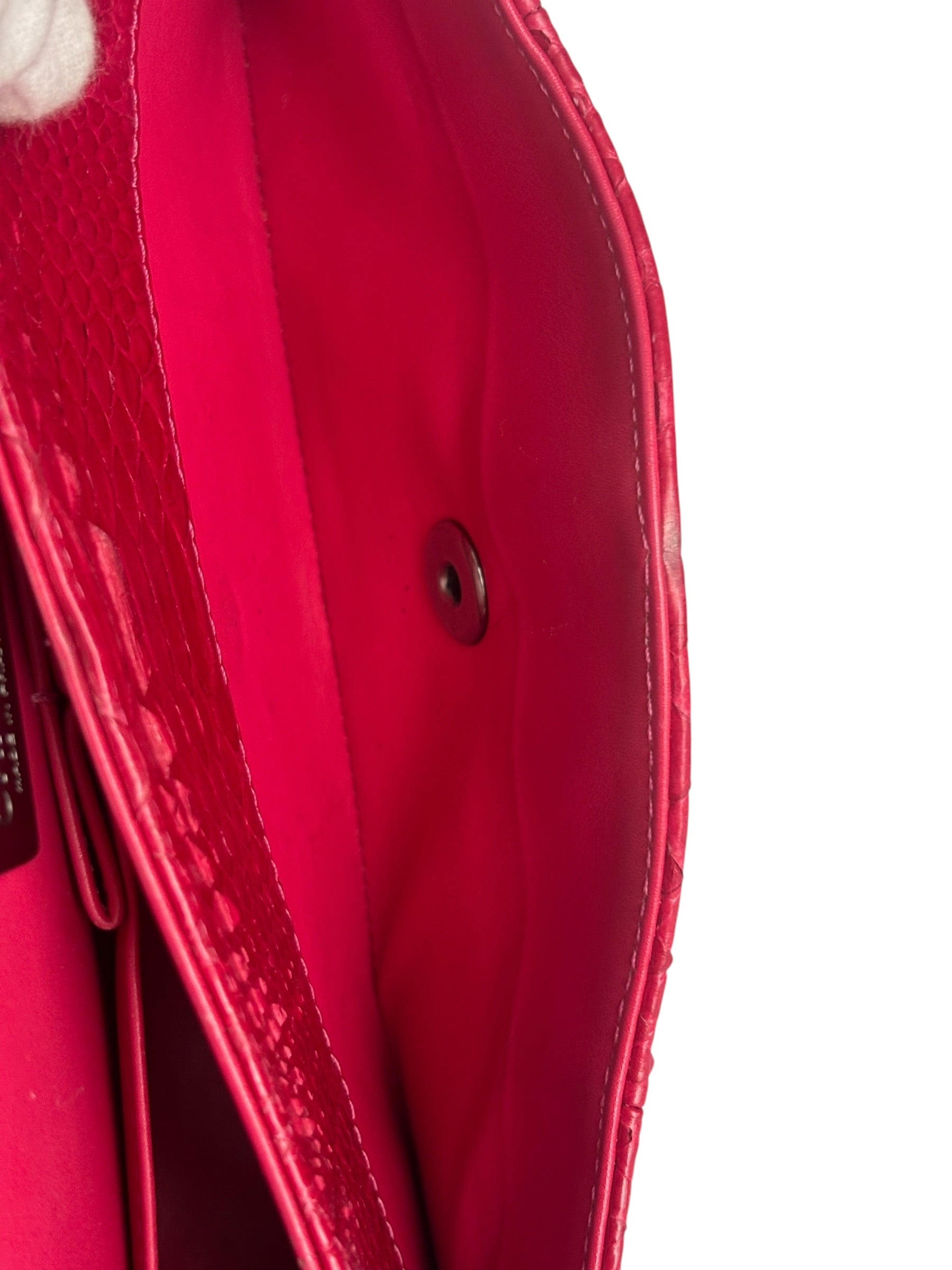 Chanel Classic Double Flap Python Bag Pink 2014