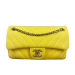 Chanel Yellow Chevron Flap Chain Shoulder Bag 2015