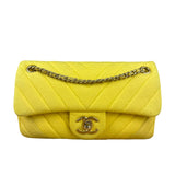 Chanel Yellow Chevron Flap Chain Shoulder Bag 2015