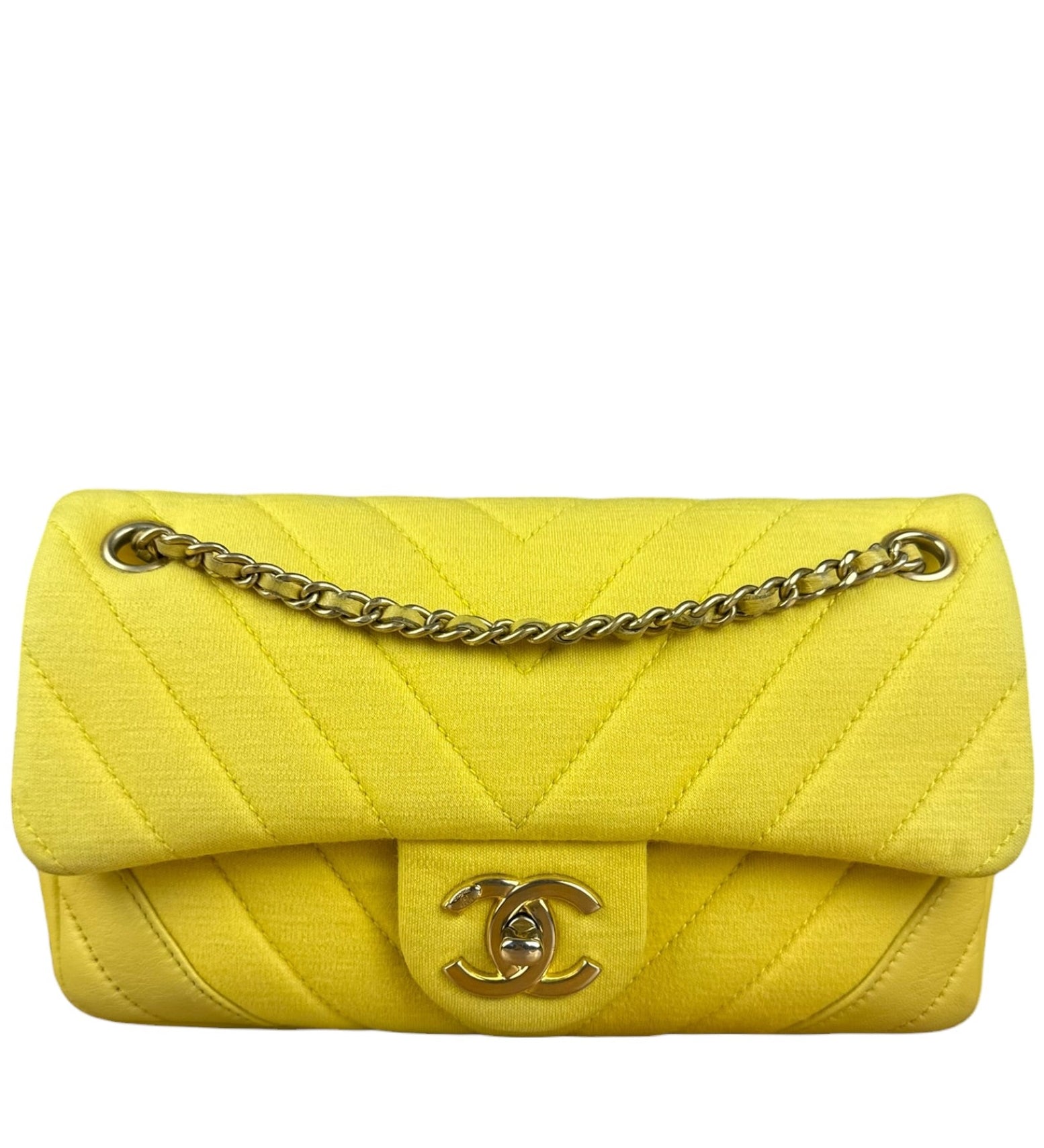 Chanel Yellow Chevron Flap Chain Shoulder Bag 2015