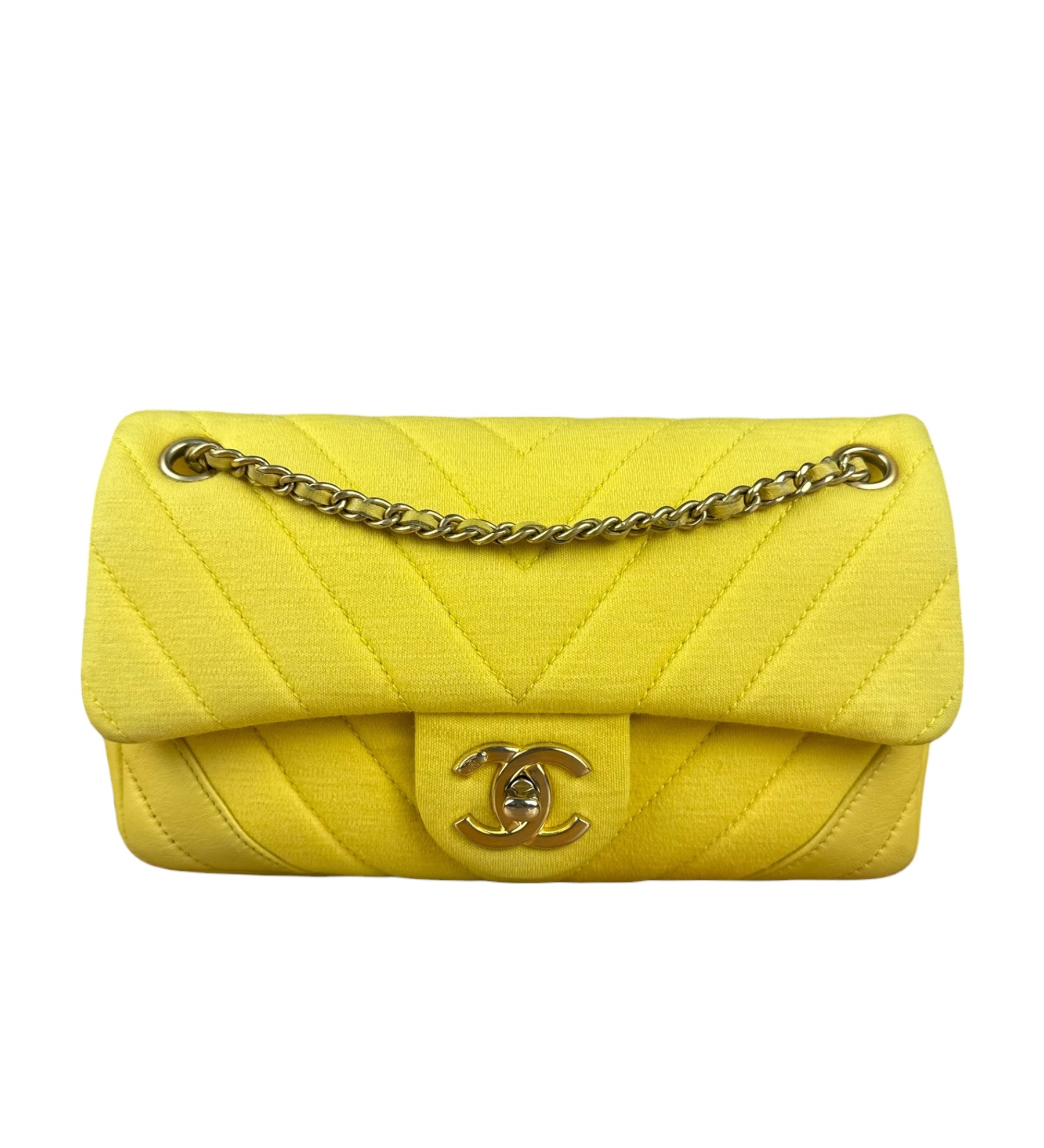 Chanel Yellow Chevron Flap Chain Shoulder Bag 2015