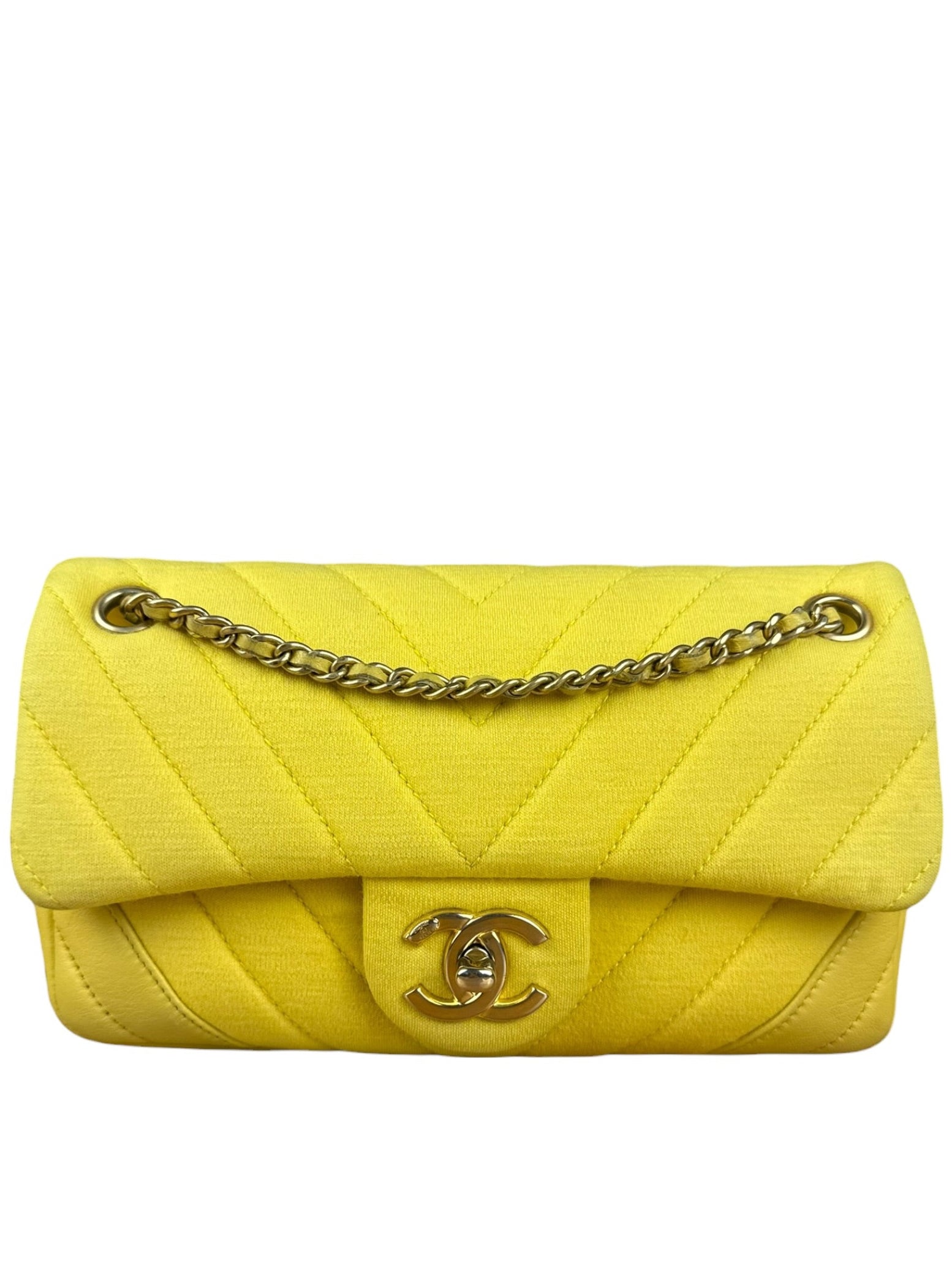 Chanel Yellow Chevron Flap Chain Shoulder Bag 2015