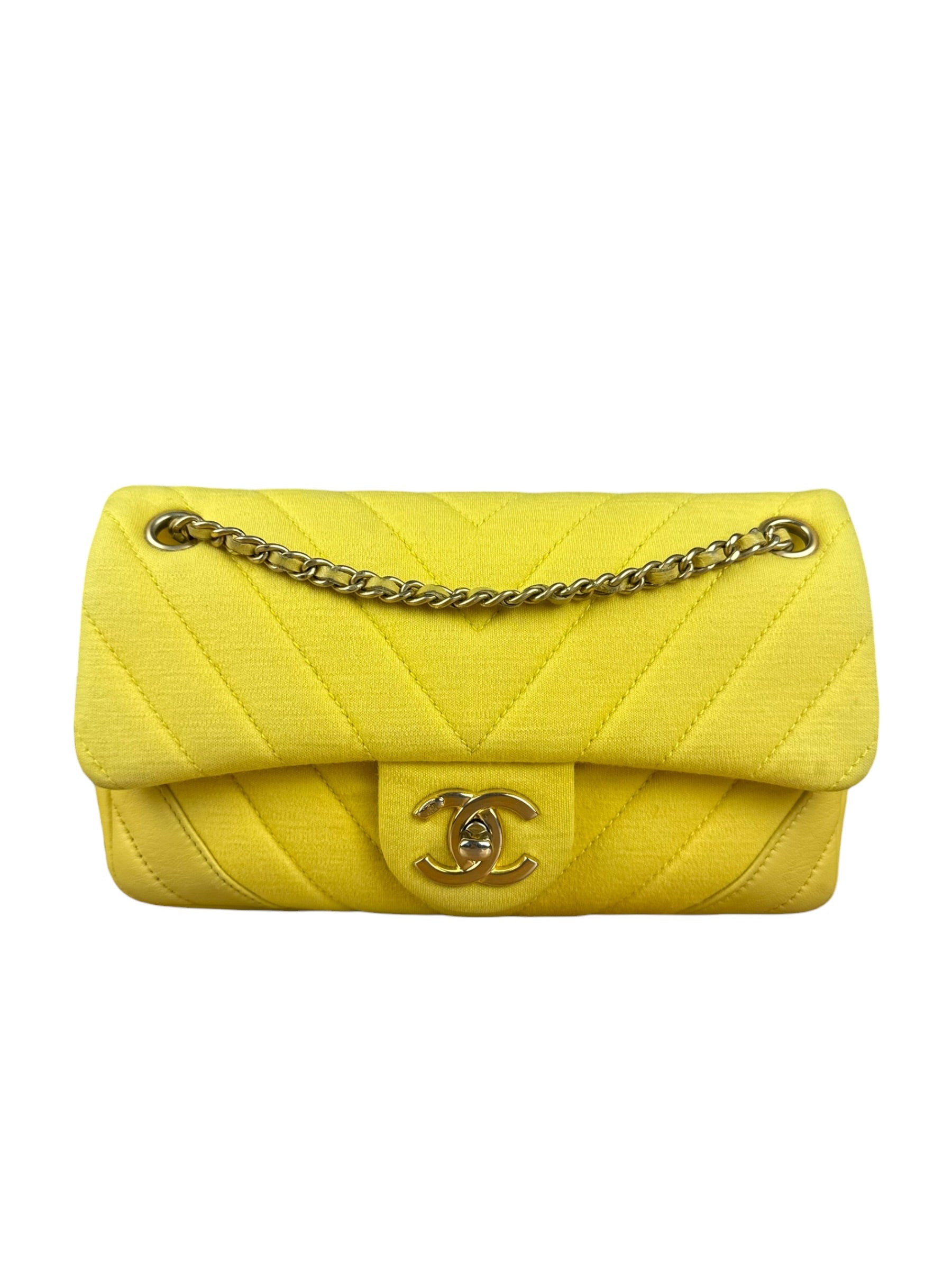 Chanel Yellow Chevron Flap Chain Shoulder Bag 2015