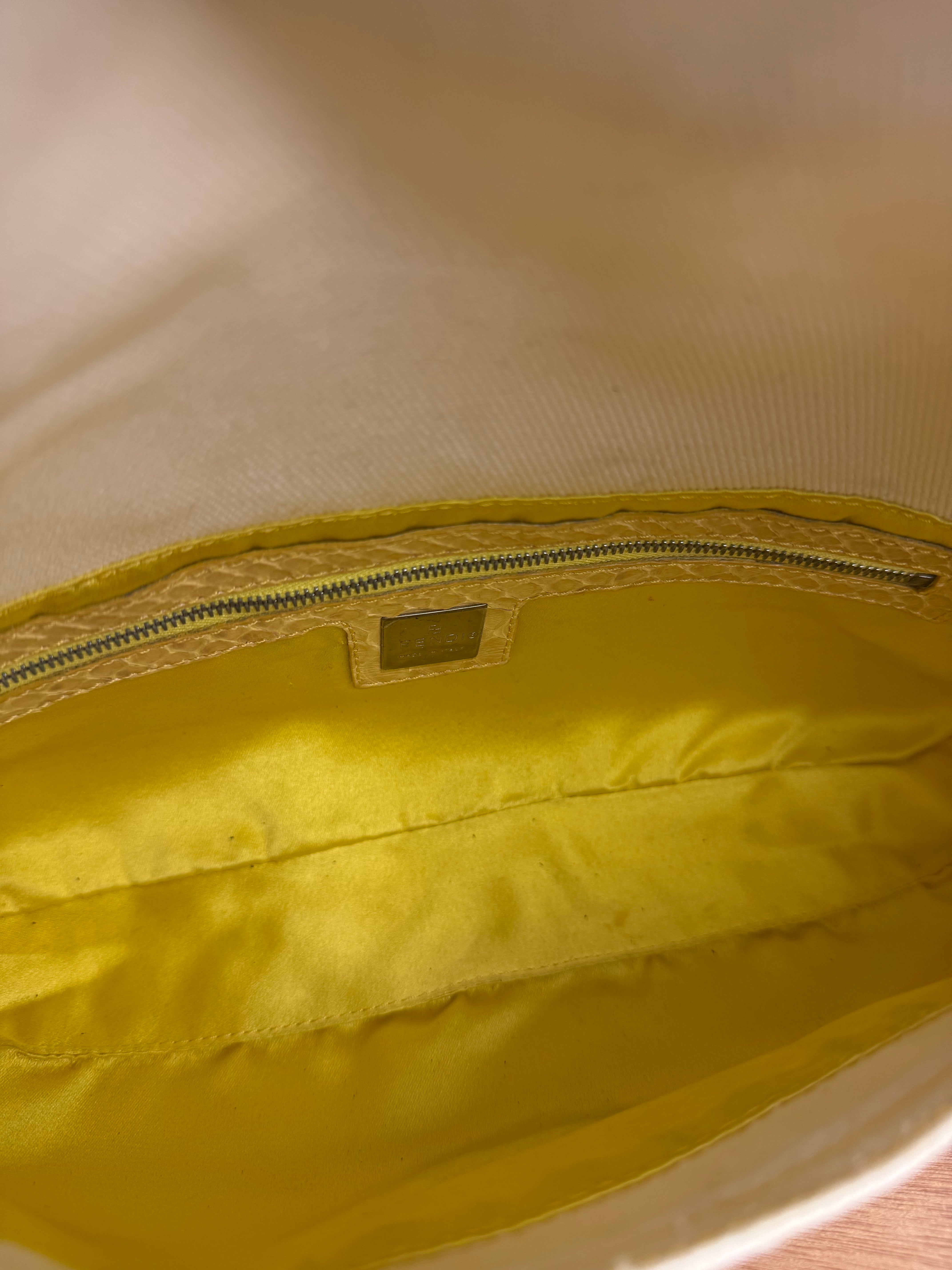 Fendi Vintage Denim x Snakeskin Baguette Yellow