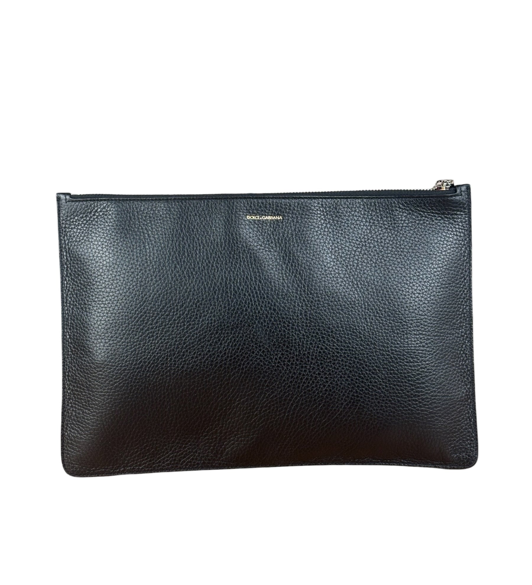 Dolce & Gabbana Black Pebbled Leather DJ Turntable Set Zip Pouch