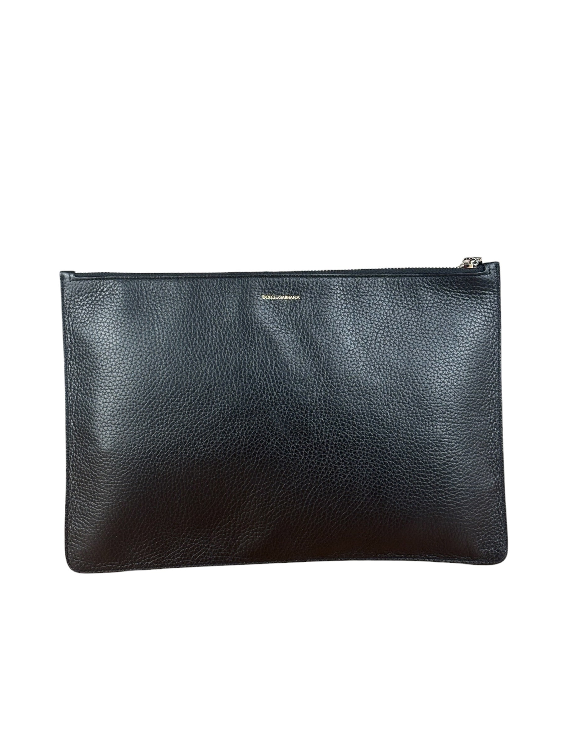 Dolce & Gabbana Black Pebbled Leather DJ Turntable Set Zip Pouch