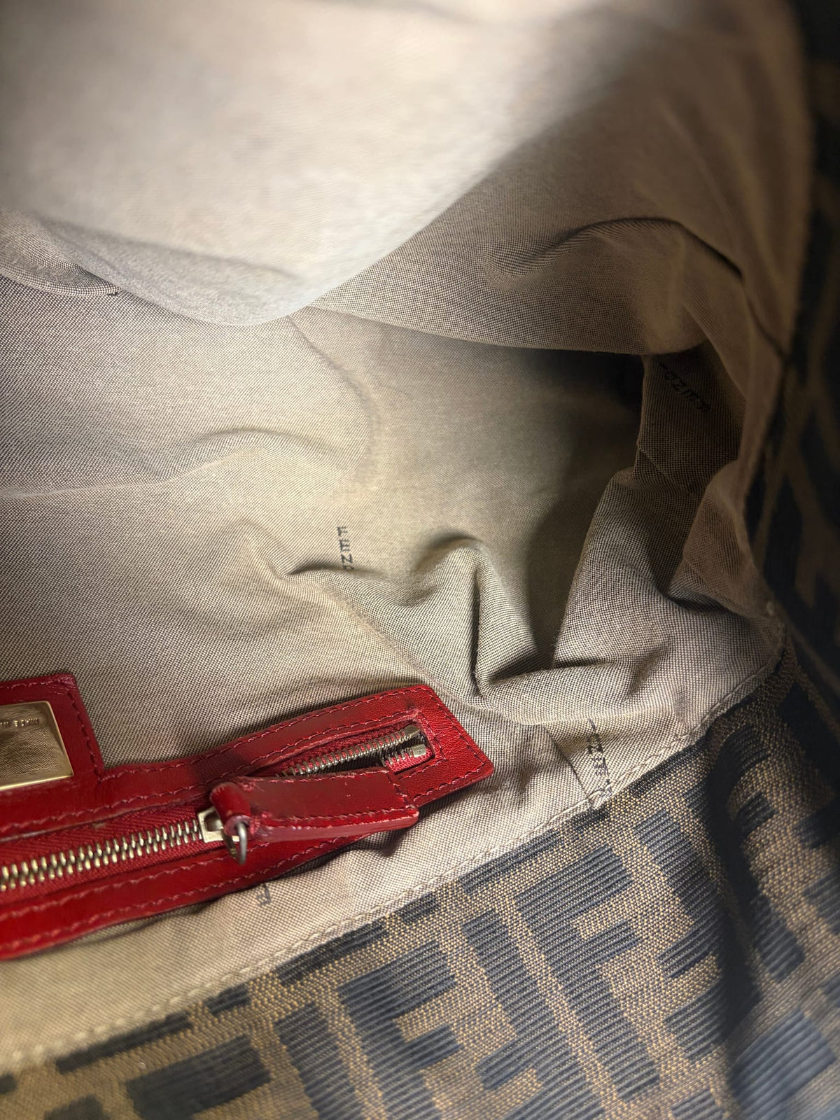 Fendi Canvas Zucca Chef Red Leather Trim Shoulder Bag