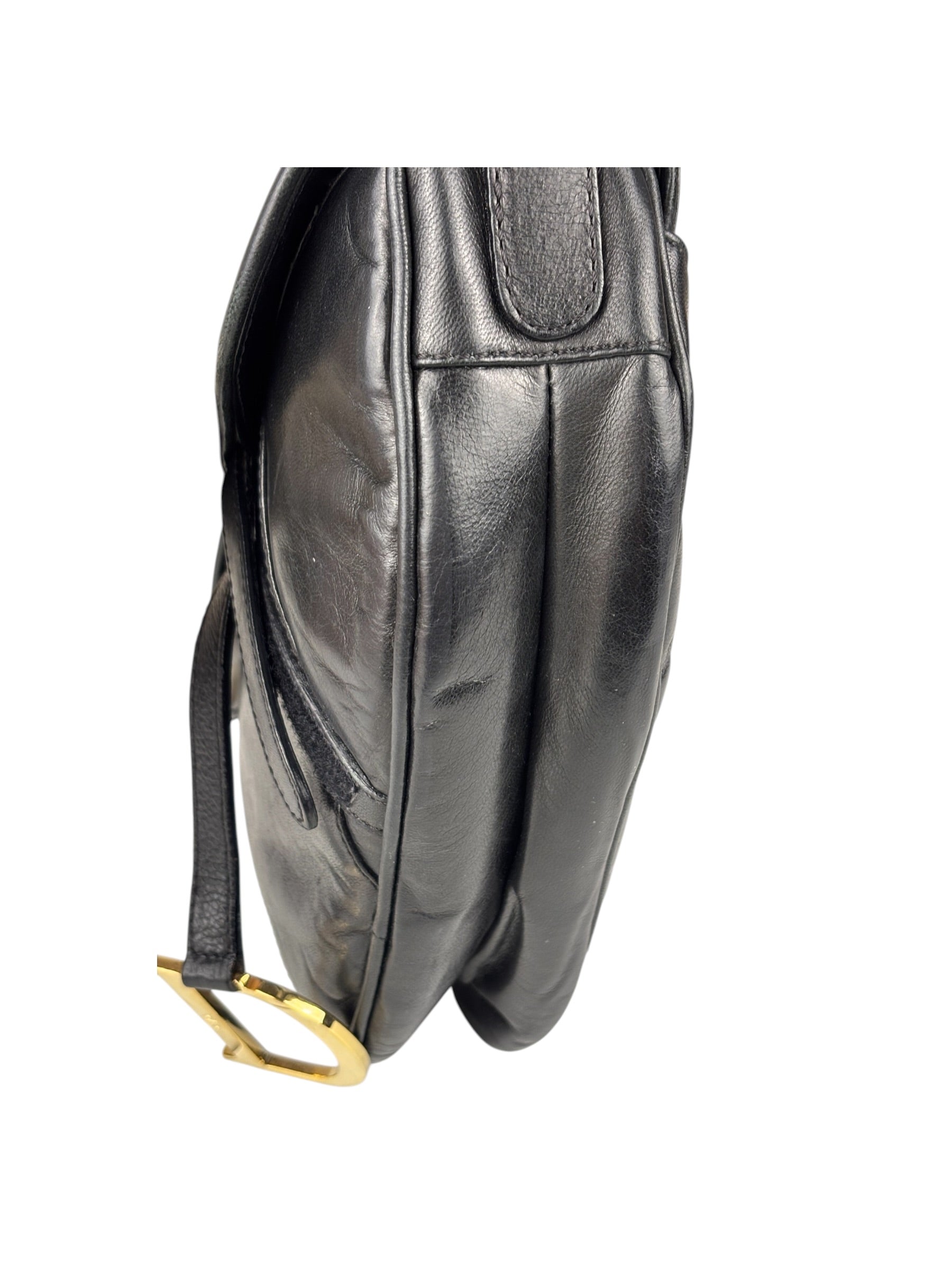 Christian Dior Black Calfskin Saddle Shoulder Bag