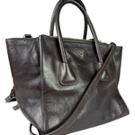 Prada Dark Brown Calf Leather Glace Twin-Pocket Tote