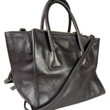 Prada Dark Brown Calf Leather Glace Twin-Pocket Tote
