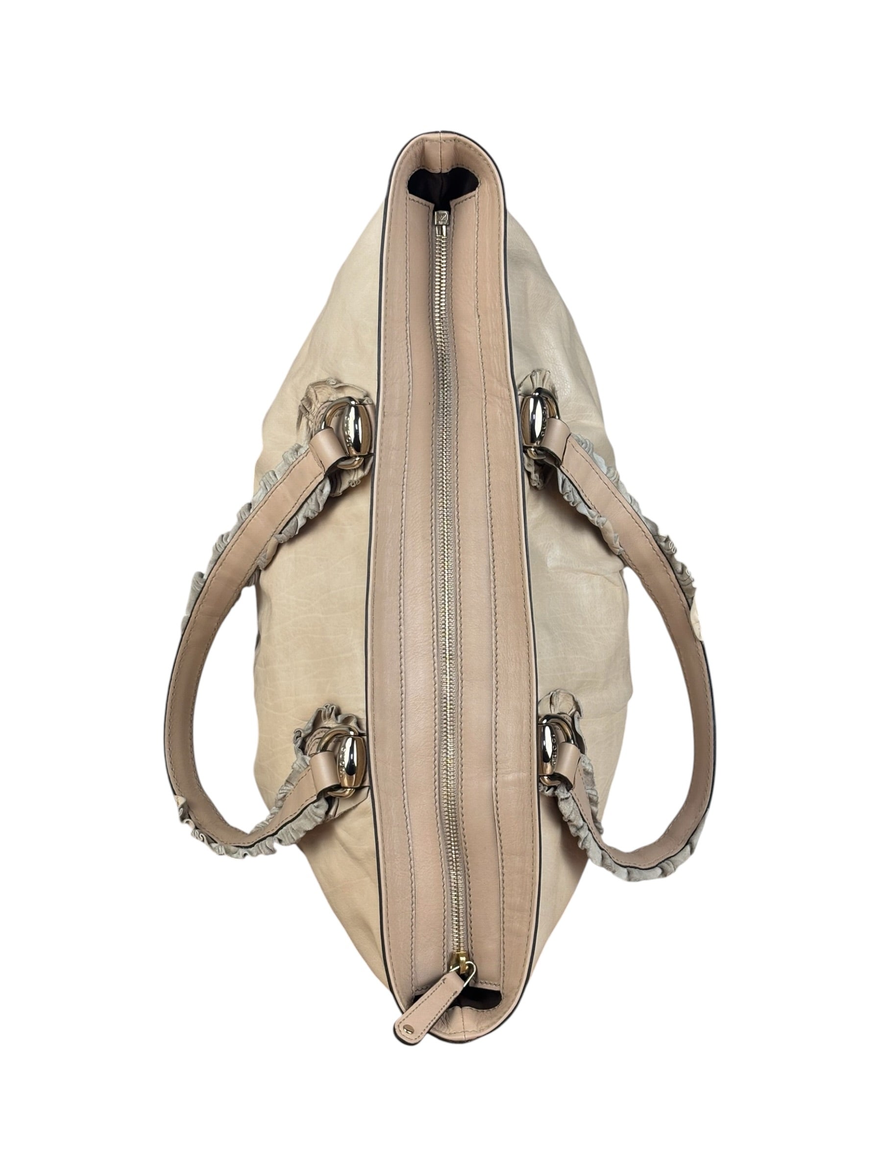 Gucci Vintage Beige Leather Ruched Handle Tote