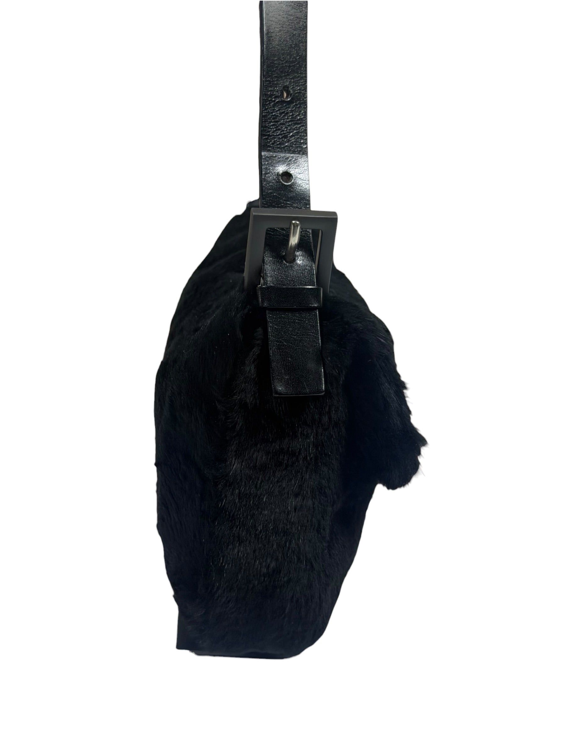 Fendi Black Shearling/Leather Trim Baguette