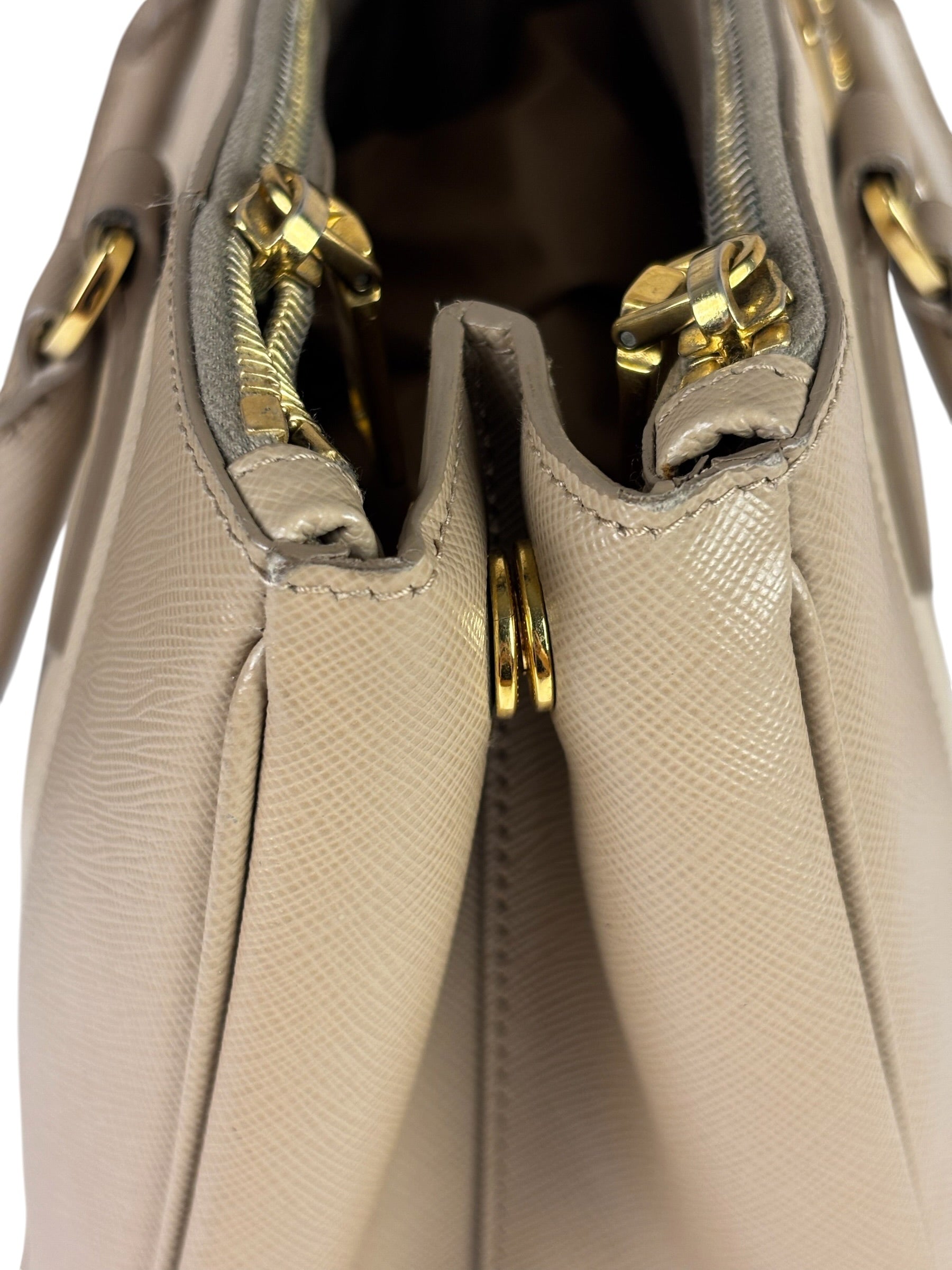 Prada Beige Saffiano Leather Galleria Large Shoulder Bag