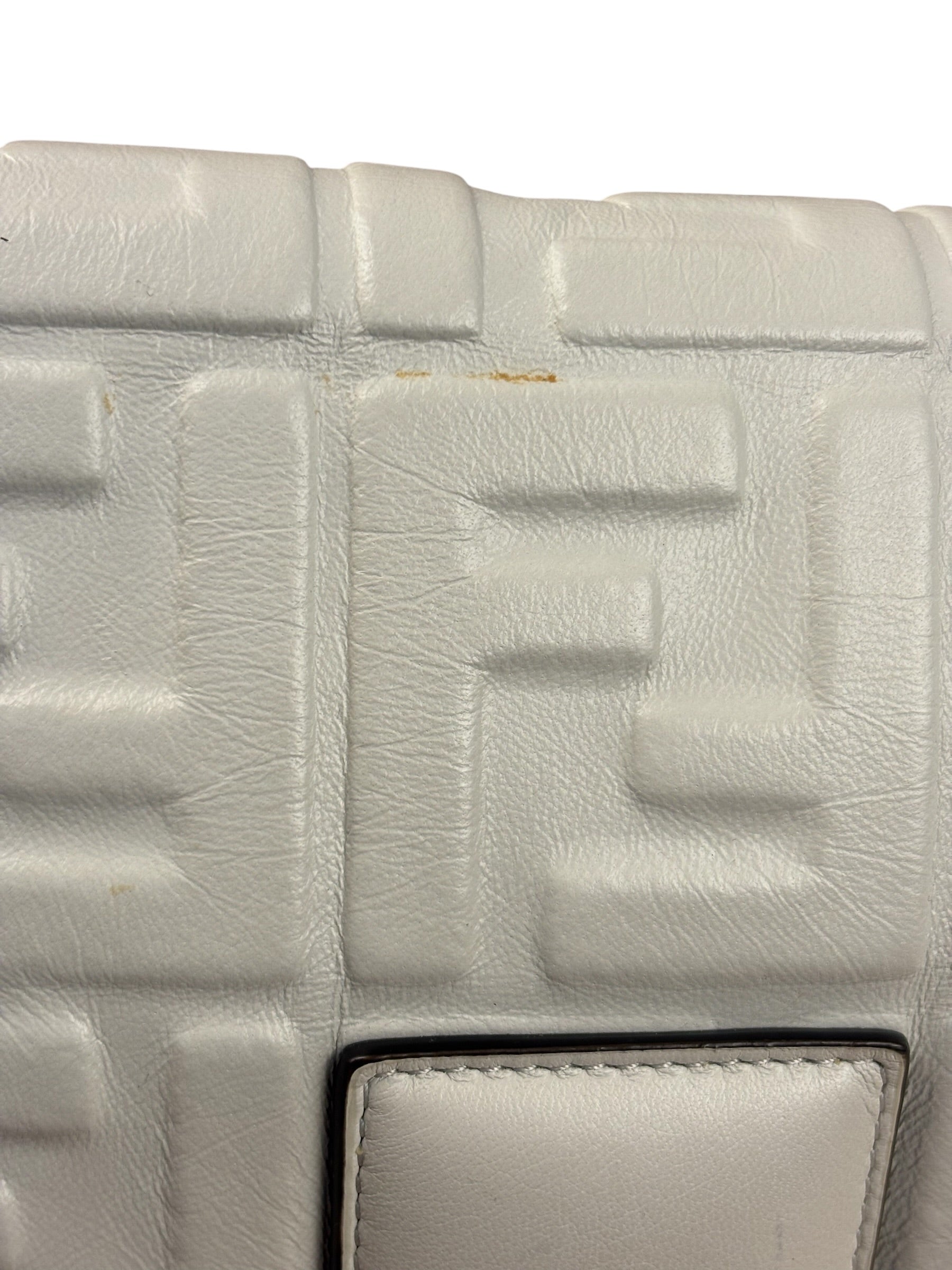 Fendi Large Zucca Embossed Leather Baguette White