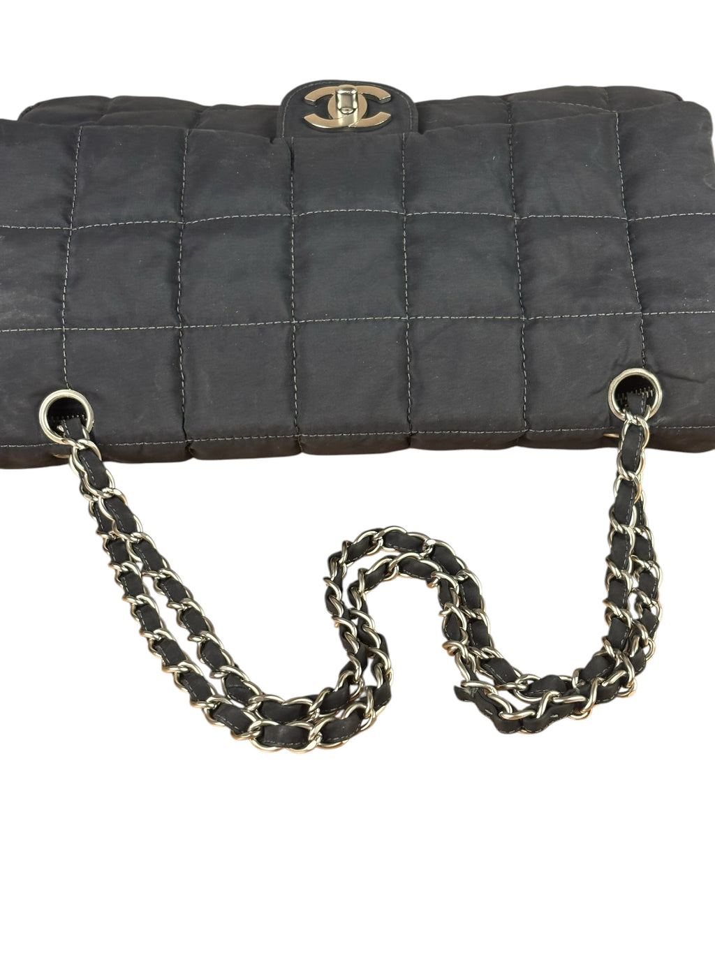Chanel Black Nylon Chocolate Bar Flap Bag 2002
