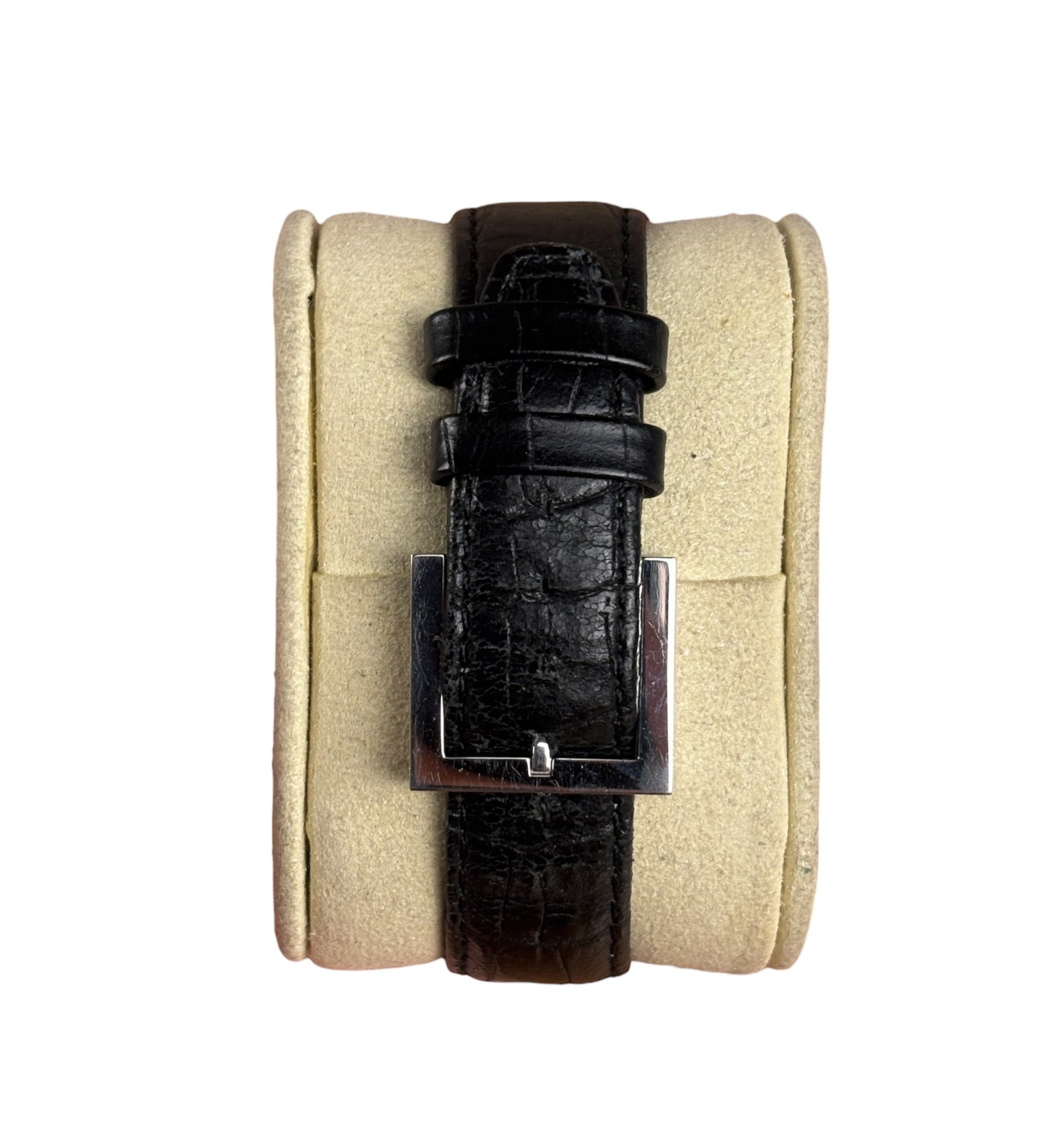 Fendi 7000G Black Leather Rectangular Stainless Steel Dial Watch