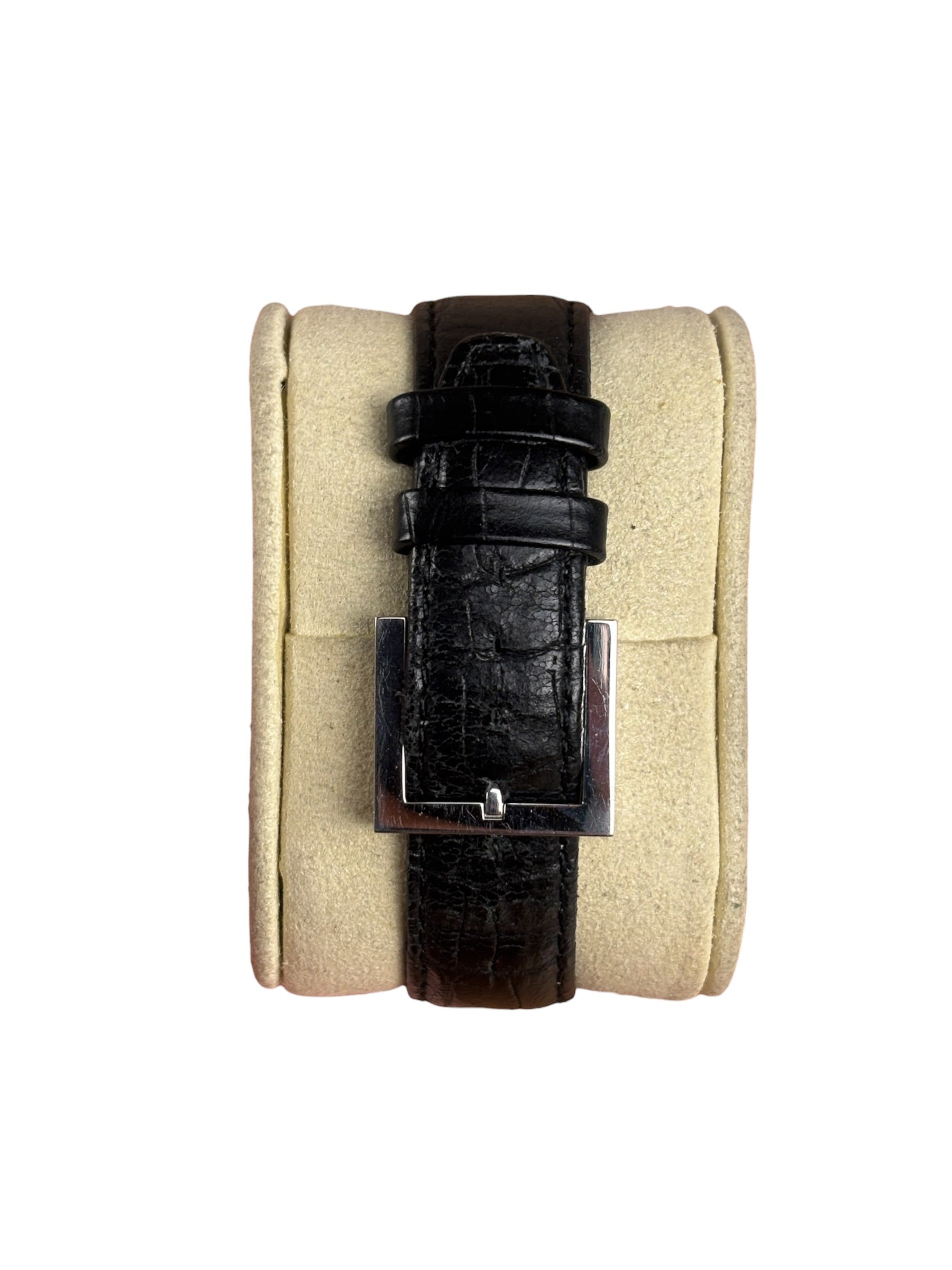 Fendi 7000G Black Leather Rectangular Stainless Steel Dial Watch