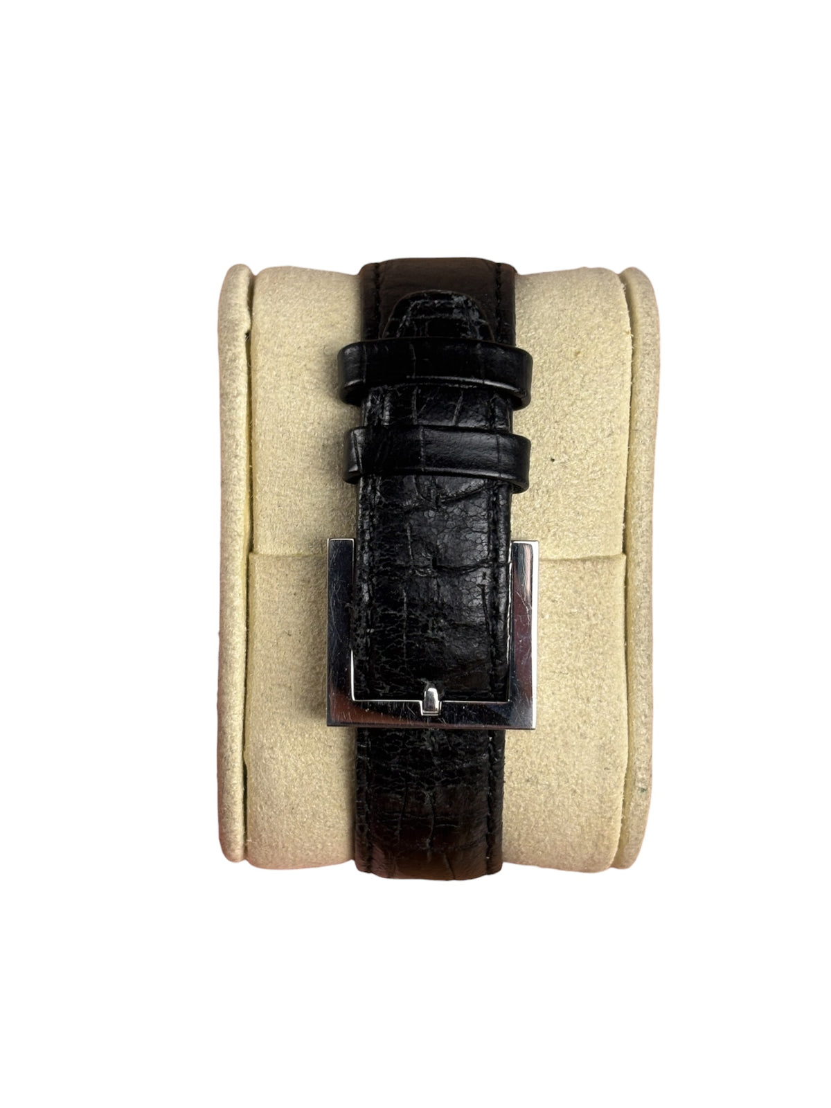 Fendi 7000G Black Leather Rectangular Stainless Steel Dial Watch