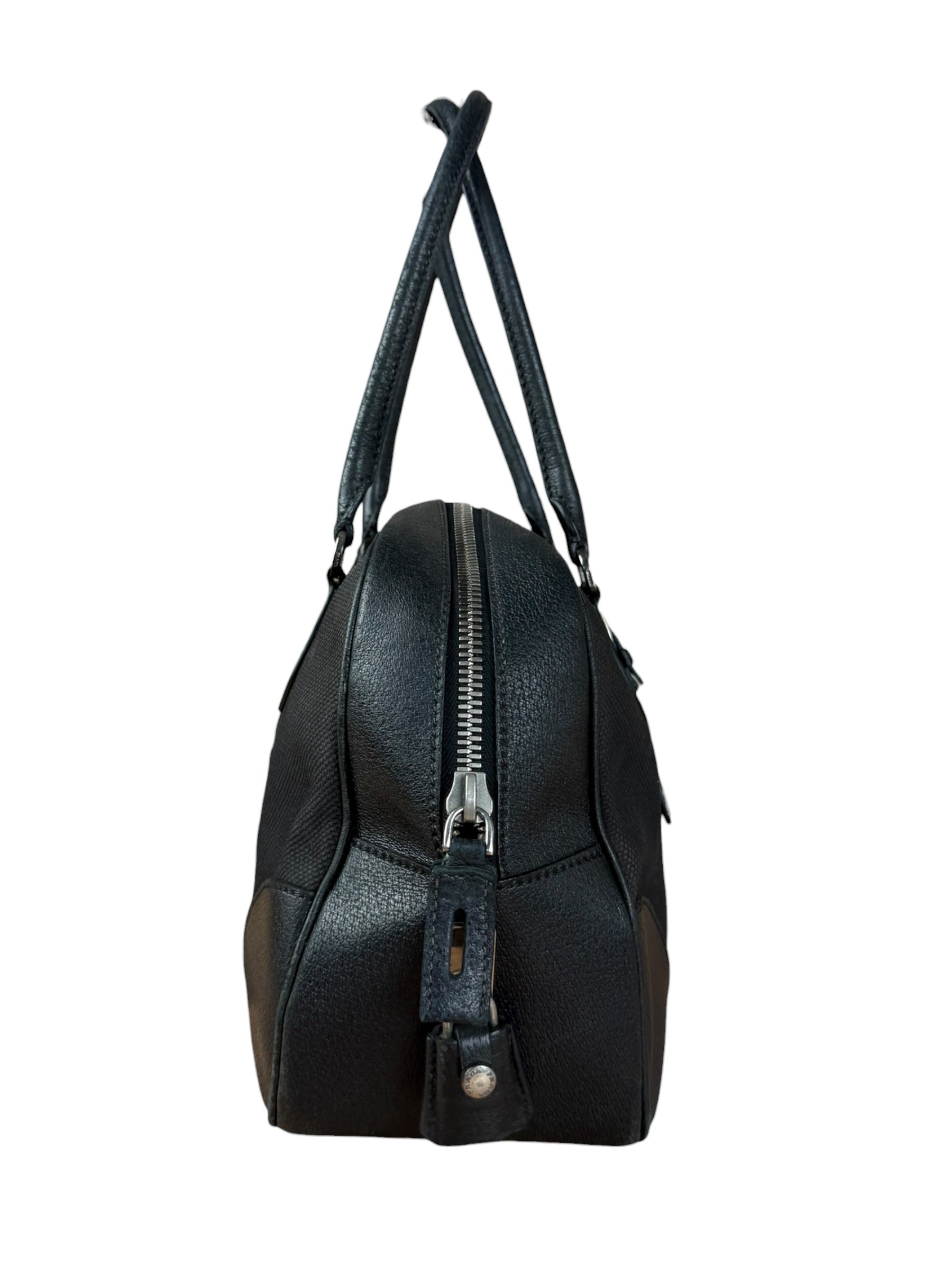 Prada Vintage Black Canvas Leather Trim Bowler Shoulder Bag