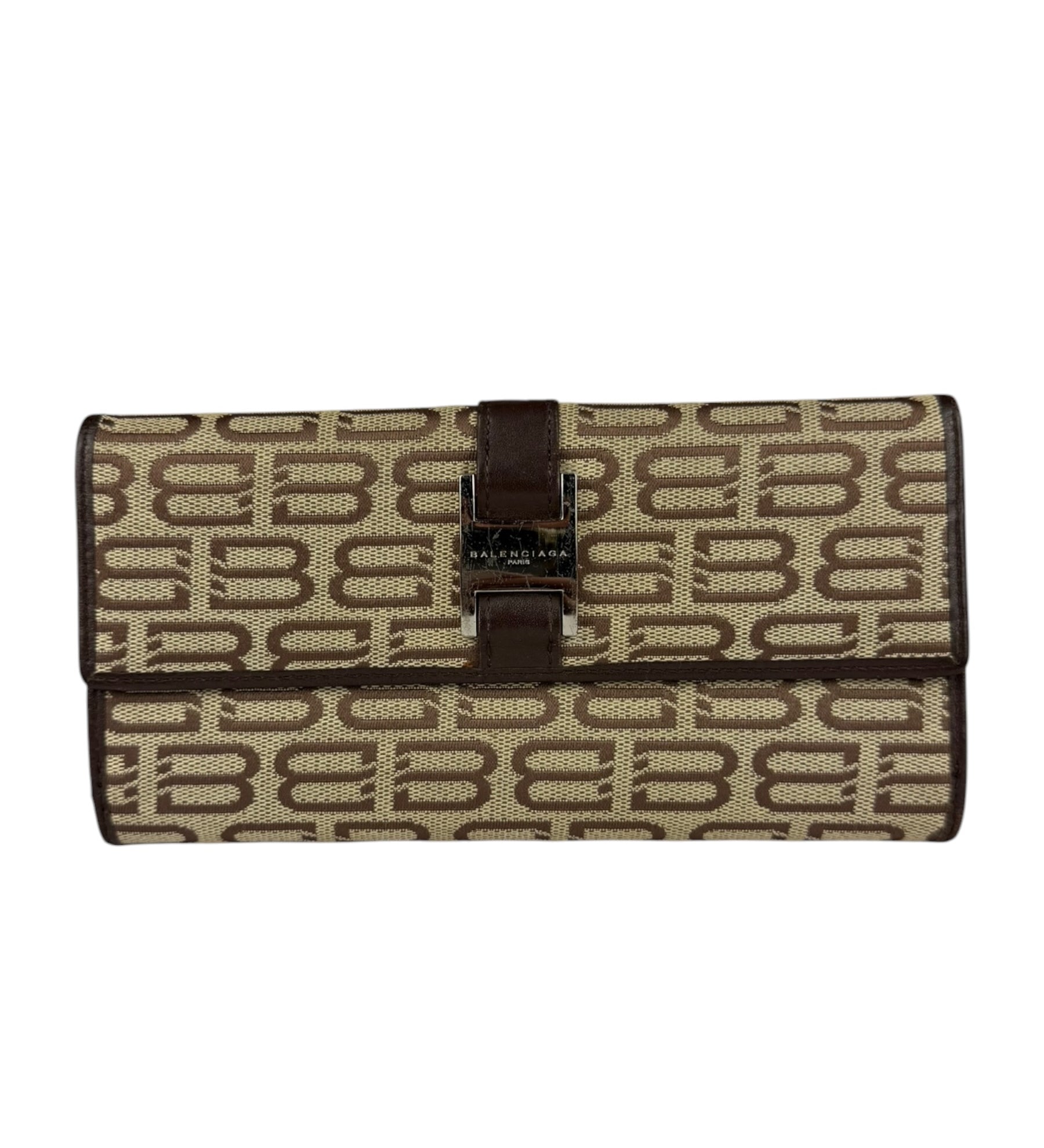 Balenciaga Vintage Brown Canvas Logo Long Wallet