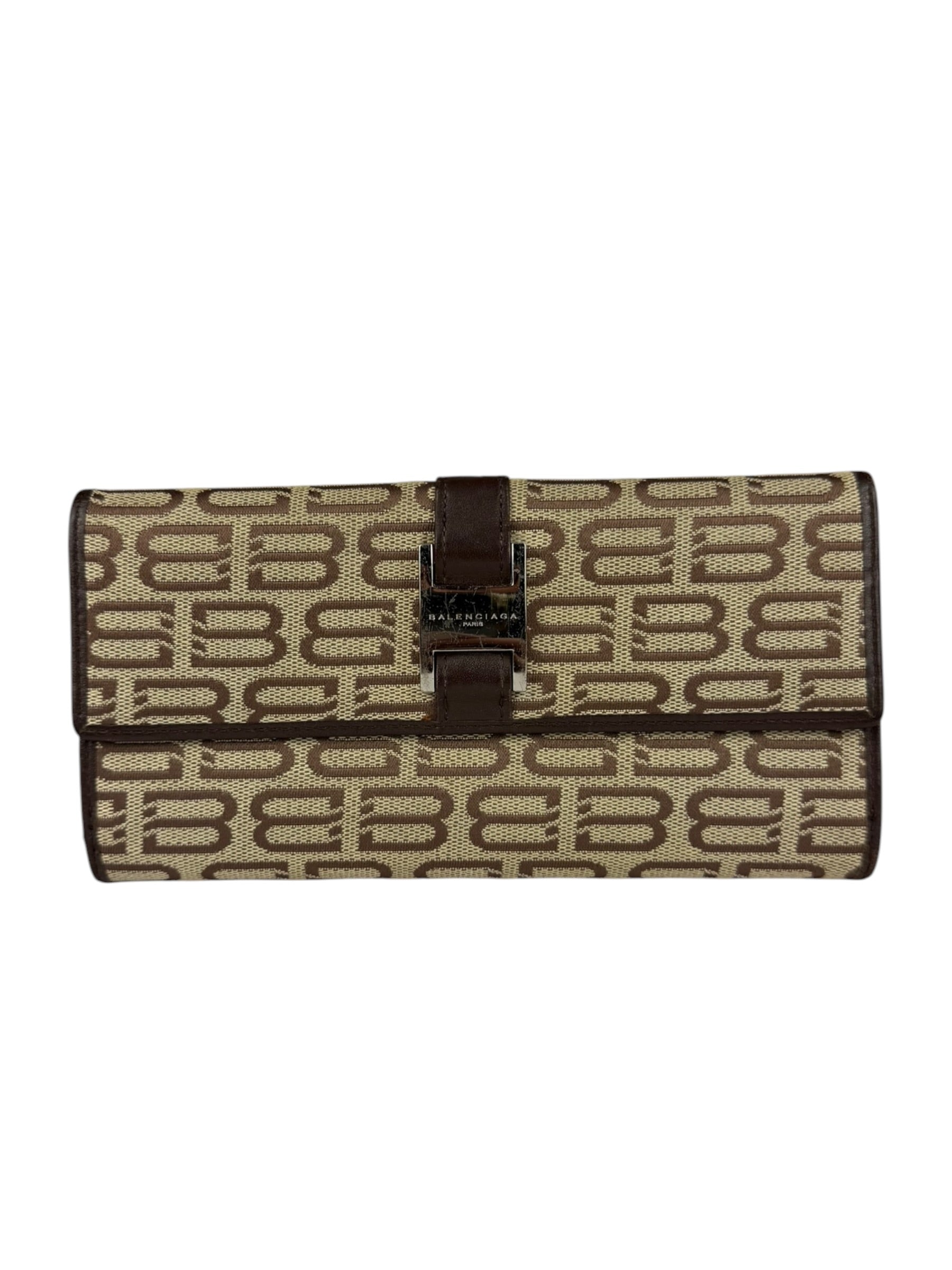 Balenciaga Vintage Brown Canvas Logo Long Wallet