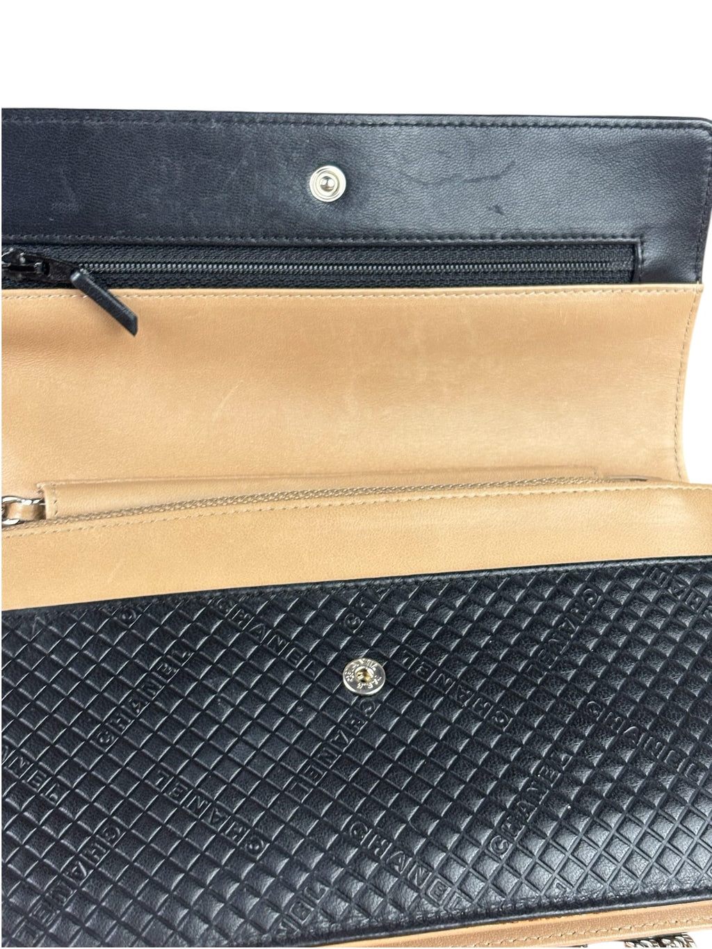 Chanel Beige/Black Small Quilted Leather Wallet On Chain 2004