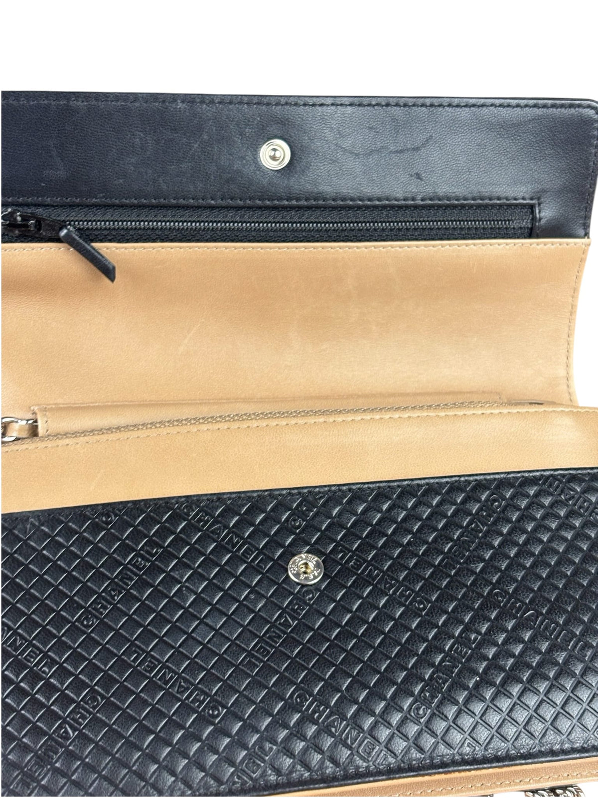 Chanel Beige/Black Small Quilted Leather Wallet On Chain 2004