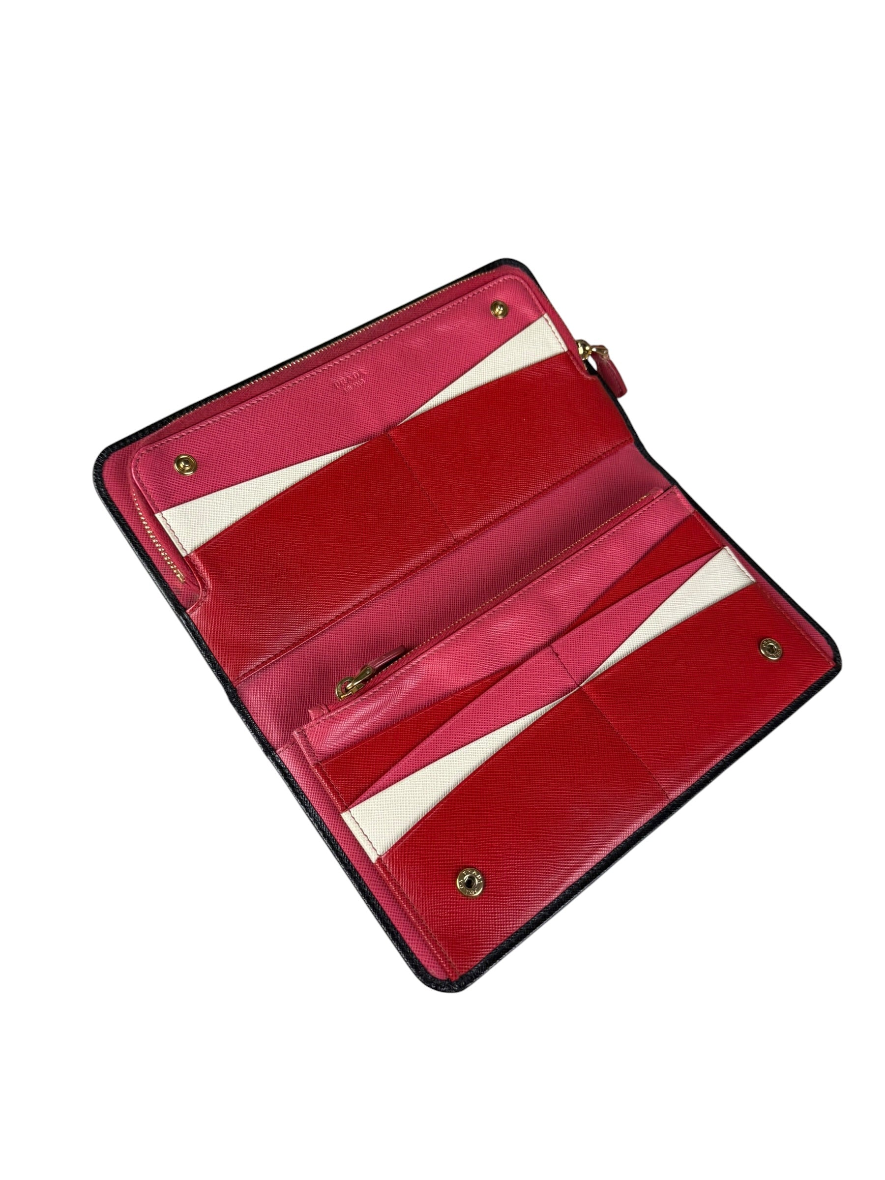 Prada Saffiano Leather Snap Long Wallet Black