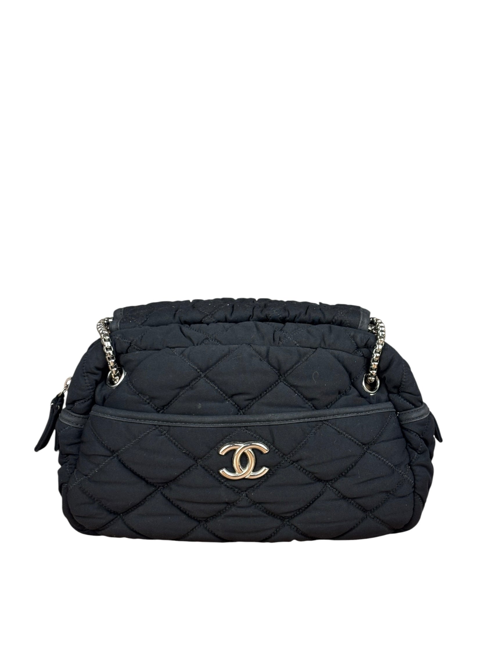 Chanel Black Quilted Satin Chain Shoulder Bag 2008