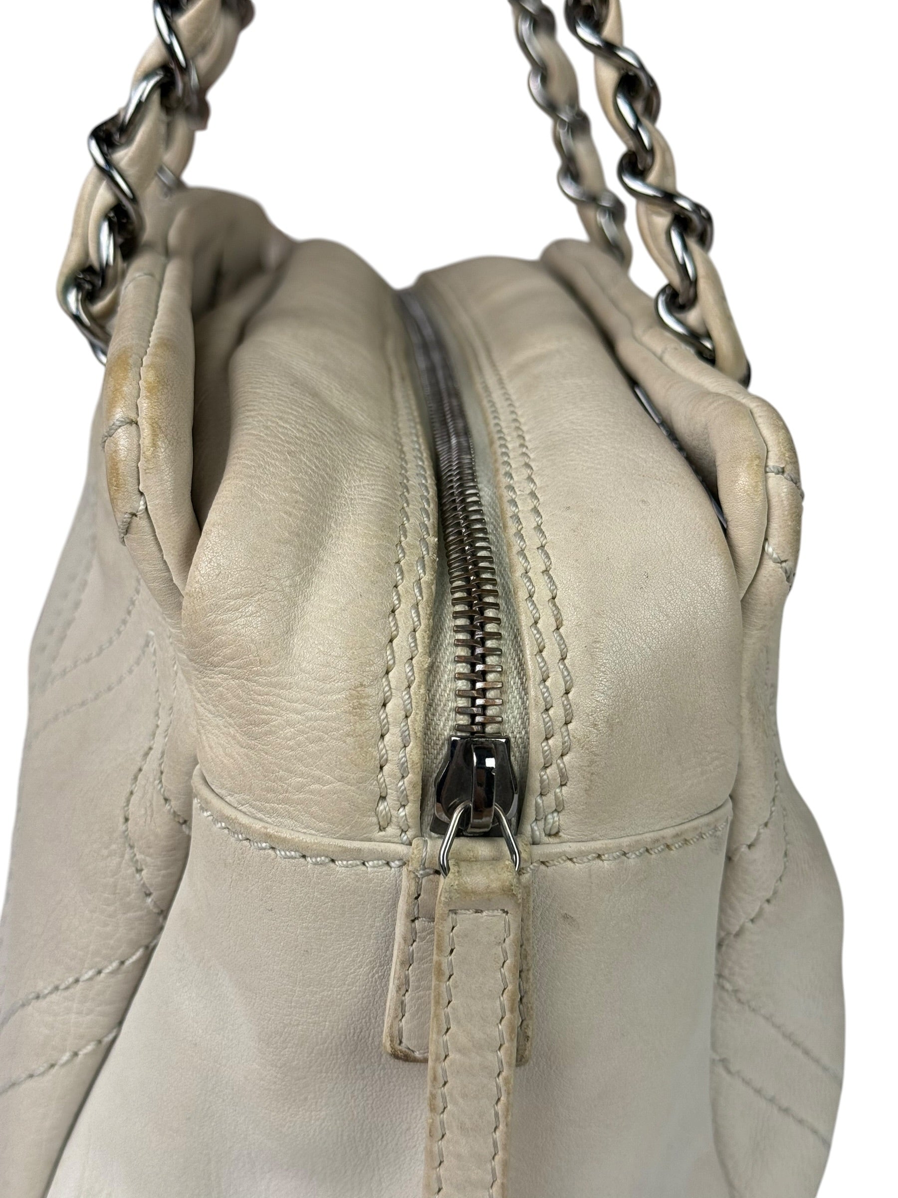 Chanel Cream Chevron Leather Outdoor Ligne Shoulder Bags  2005