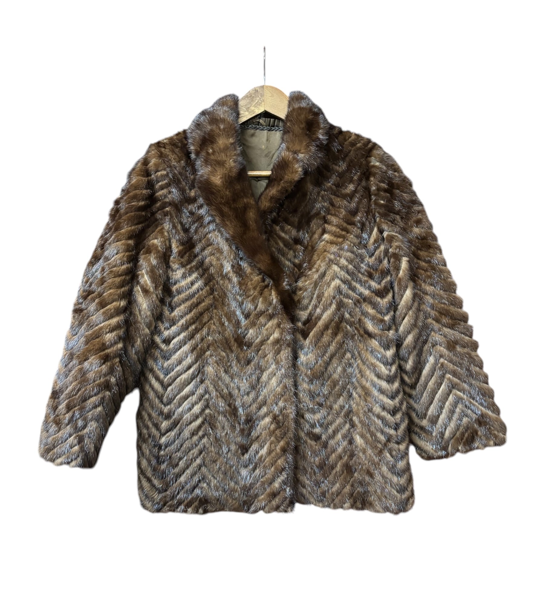 Vintage Hazel Brown Chevron Stripped Mink Fur Coat