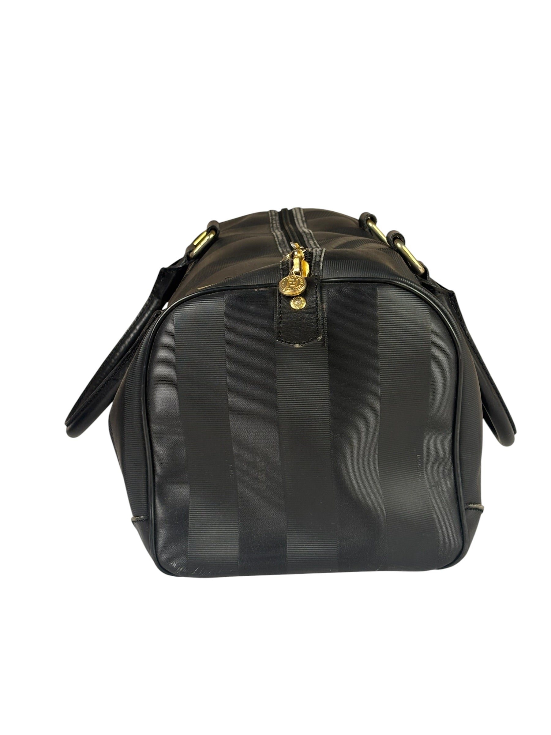 Fendi Grey/Black Leather Striped Boston Bag