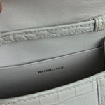 Balenciaga White Croc Embossed Nano Hourglass Bag