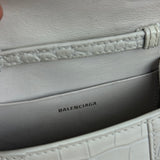 Balenciaga White Croc Embossed Nano Hourglass Bag