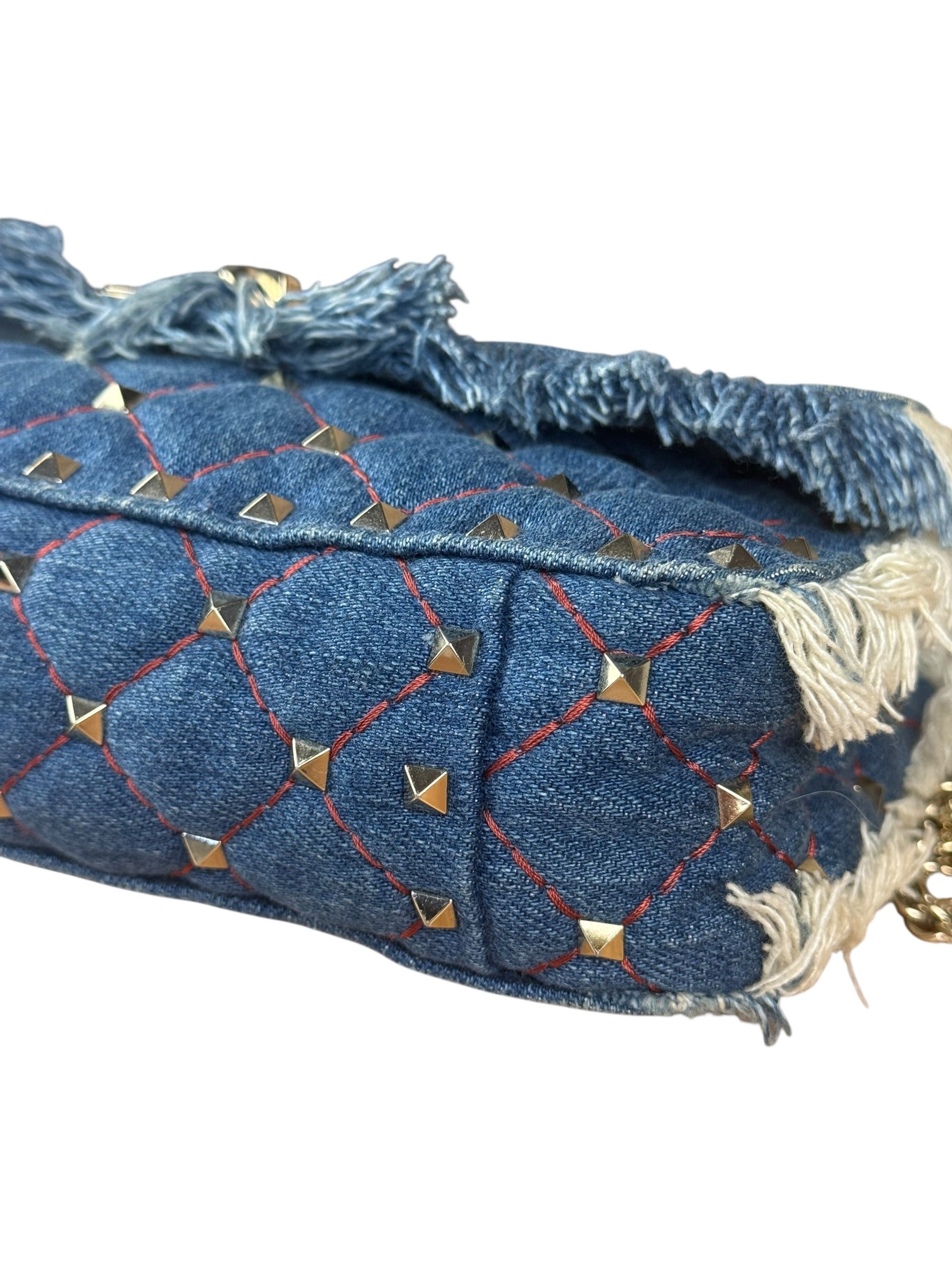 Valentino Garavani Denim Rockstud Spike Shoulder Bag
