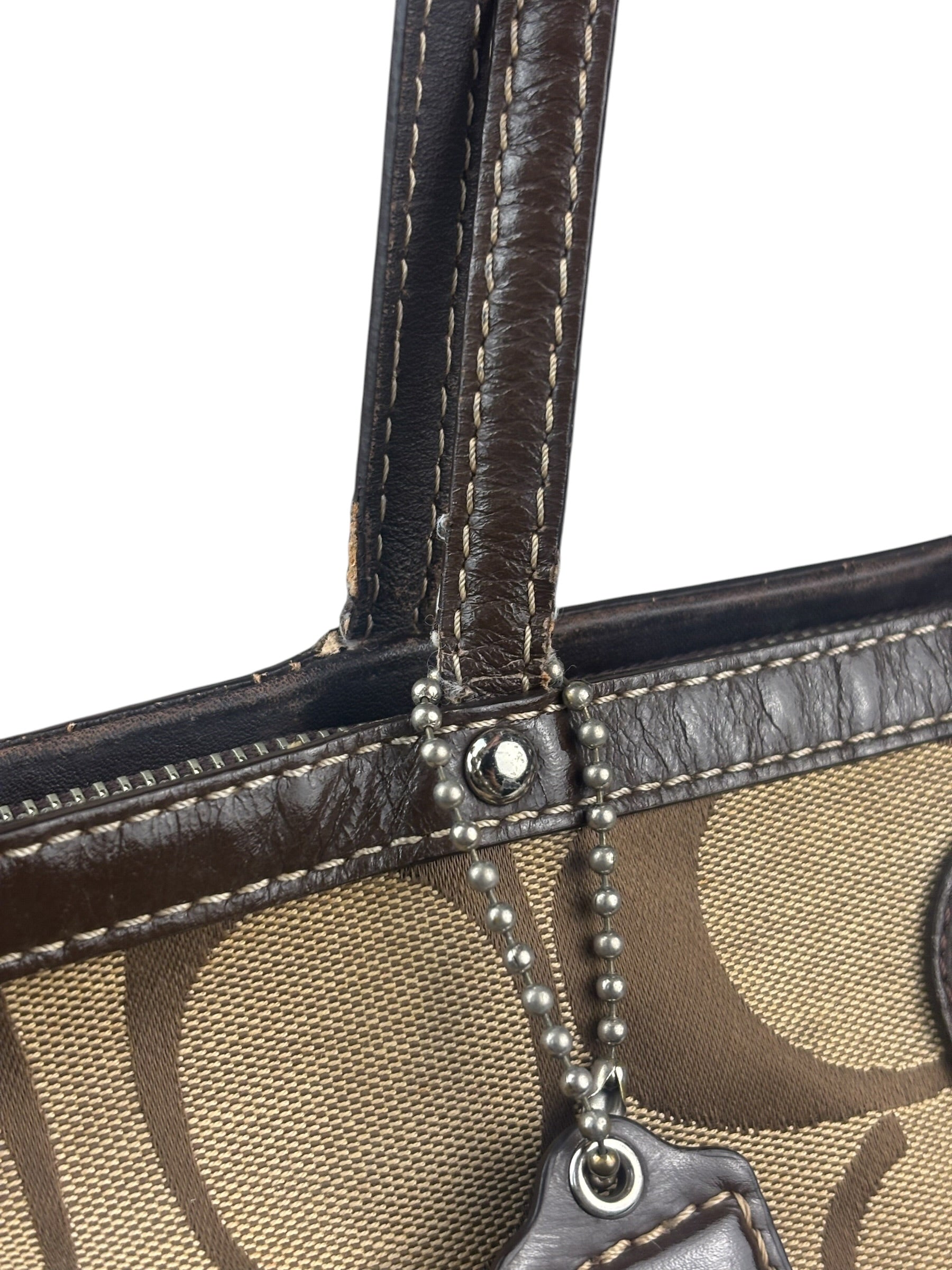 Coach Brown Leather Trim Signature Canvas Tote Bag