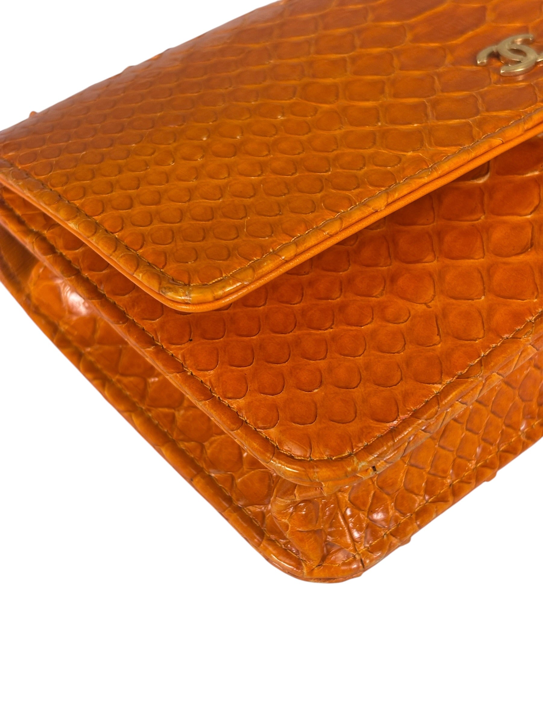 Chanel Orange Pythonskin Flap Wallet On Chain 2013