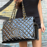 Chanel Black Patent Quilted Leather Timeless Shopping Tote Bag 2002