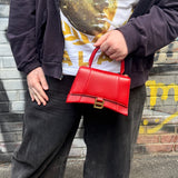 Balenciaga Red Leather Hourglass Small Two-Way Bag