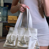 Burberry White Pebbled Leather Shoulder Bag
