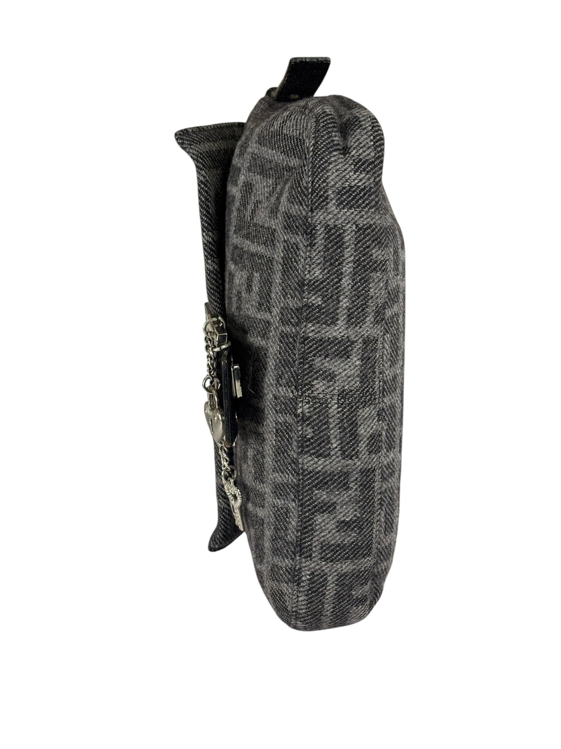 Fendi Grey/Black Leather Trim/Wool Zucca Baguette